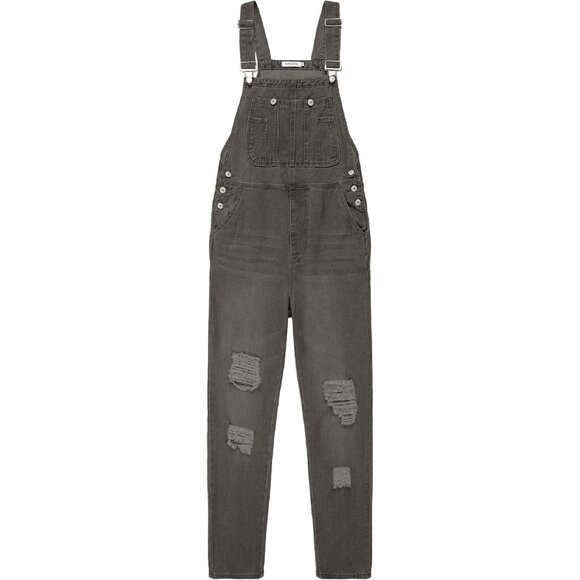 Adjustable Strap Loose Distressed Ripped Bib Overall Jumpsuit Size L - Picture 1 of 4